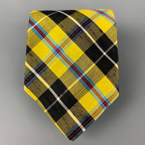 RONNIE HEK Yellow Navy Plaid Silk Tie