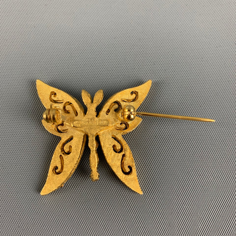 Vintage BARRERA Gold Rhinestones Butterfly Brooch