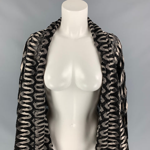 MISSONI Size 6 Black & Silver Knitted Viscose Blend Open Front Coat