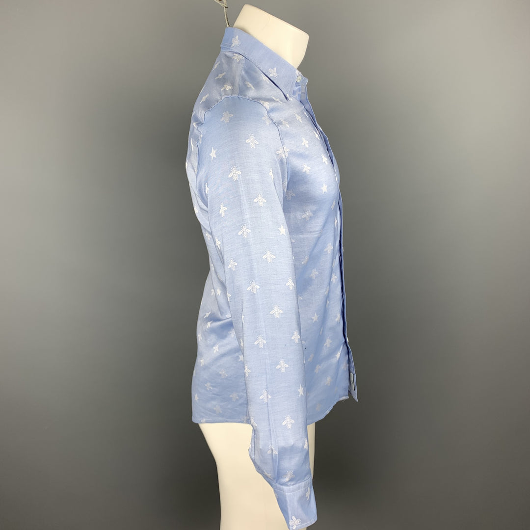 GUCCI Taille XS Chemise à manches longues boutonnée en coton jacquard bleu clair