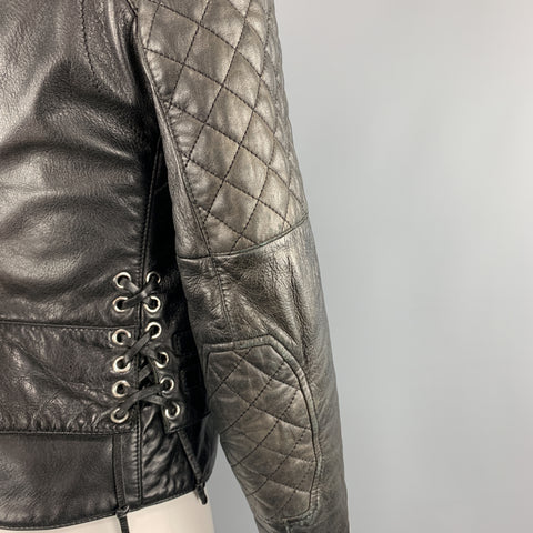 BALENCIAGA Size 8 Black Quilted Leather Biker Moto Jacket