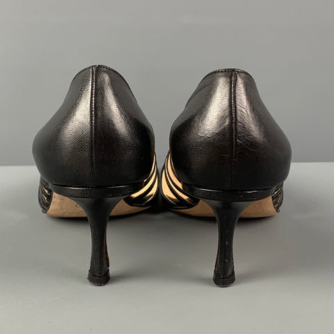 JIMMY CHOO Size 7 Black Leather Cut Out Pumps