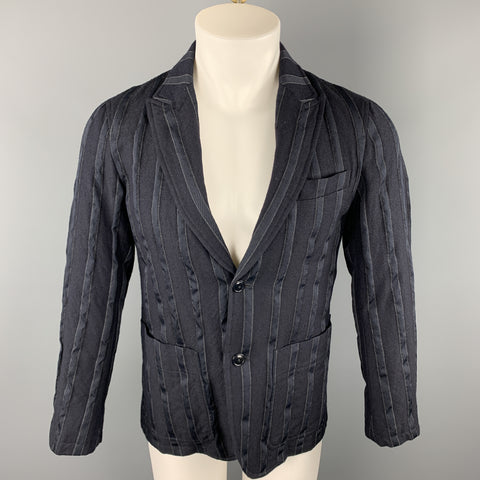 TS (S) Chest Size S Navy Stripe Wool / Polyester Peak Lapel Sport Coat