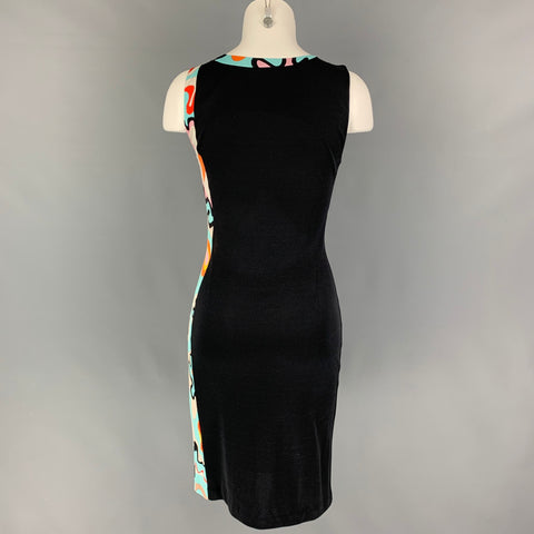 EMILIO PUCCI Size 8 Black Multi-Color Silk Sleeveless Dress