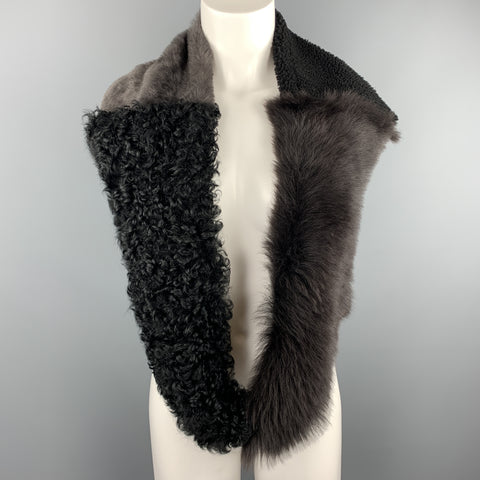 OWEN BARRY Black & Gray Patchwork Shearling & Fur Scarf
