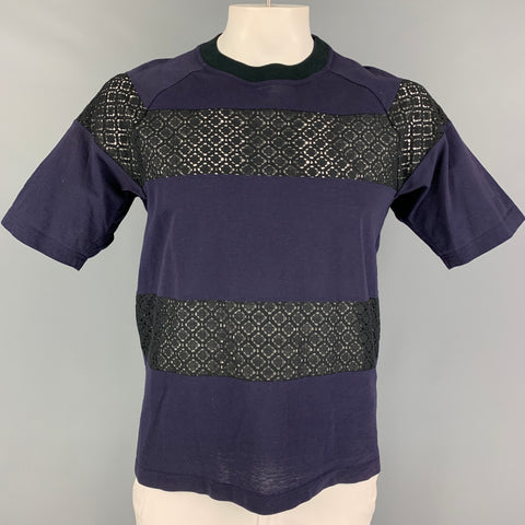 KOLOR Size M Navy Black Cotton Polyester Crew-Neck T-shirt