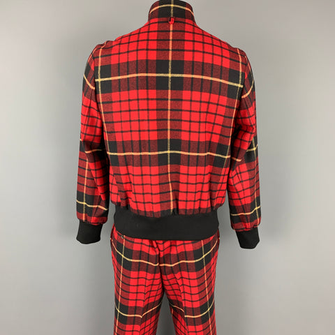 BLACK FLEECE Size 44 Red & Black Plaid Wool Zip Up Jacket & Pants Set