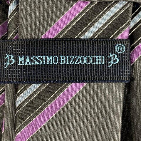 MASSIMO BIZZOCCHI Grey Purple Stripe Silk Tie