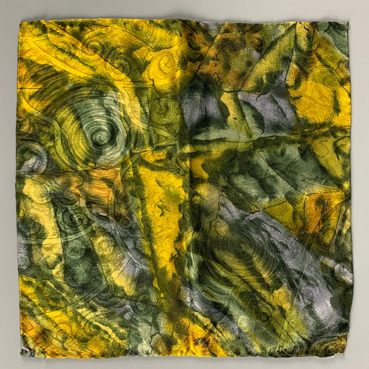 LUCIANO SOPRANI Green Blue/Yellow Silk Jacquard Pocket Square