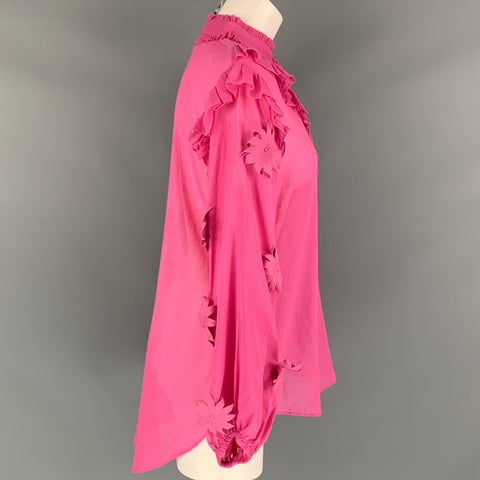 CAROLINA K Blusa con lazo y apliques de algodón rosa talla S