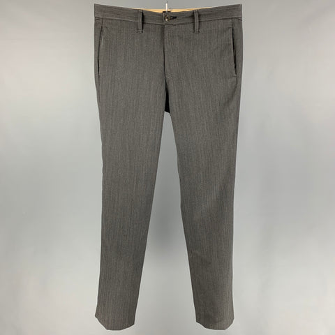 RAG & BONE Size 34 Grey Herringbone Wool Flat Front Dress Pants