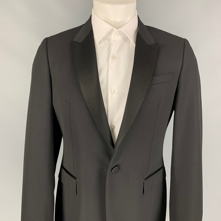 BURBERRY PRORSUM Size 40 Regular Black Virgin Wool Tuxedo Sport Coat