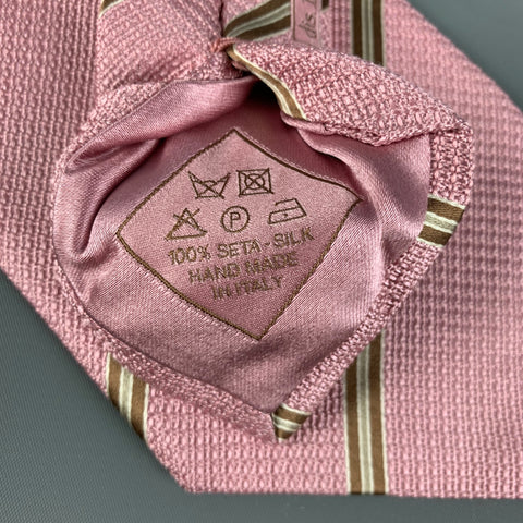 BRIONI Pink Gold Diagonal Stripe Silk Tie