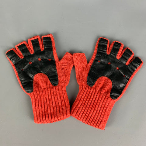 SAKS FIFTH AVENUE Red Black Color Block Knit Leather Gloves