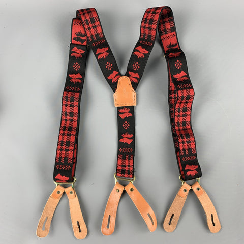 RALPH LAUREN Checkered Red & Black Leather Trim Suspenders