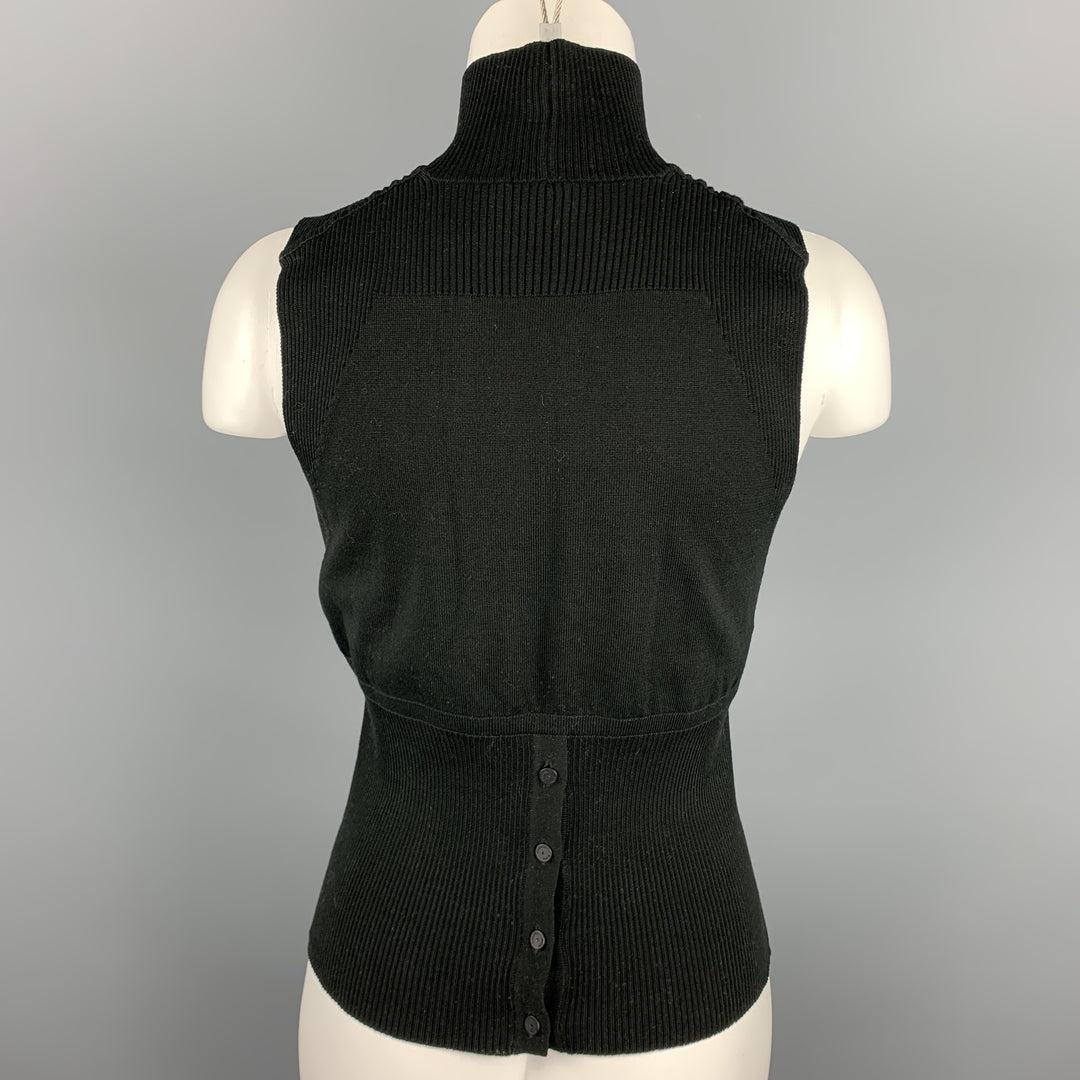 CHANEL Talla 8 Jersey sin mangas con cuello alto acanalado de algodón negro