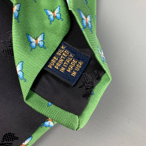BROOKS BROTHERS Corbata de seda con mariposas en verde y blanco