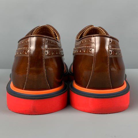 PAUL SMITH Size 10 Brown Red Orange Perforated Leather Wingtip Lace Up Shoes