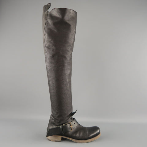 MA+ Talla 7 Botas moteras con tiras hasta el muslo de cuero negro