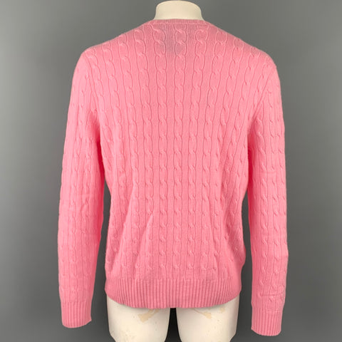 POLO by RALPH LAUREN Size XXL Pink Cable Knit Cashmere Crew-Neck Sweater