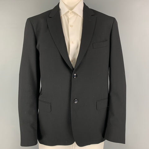 ADAM KIMMEL Size L Black Solid Wool Notch Lapel Sport Coat