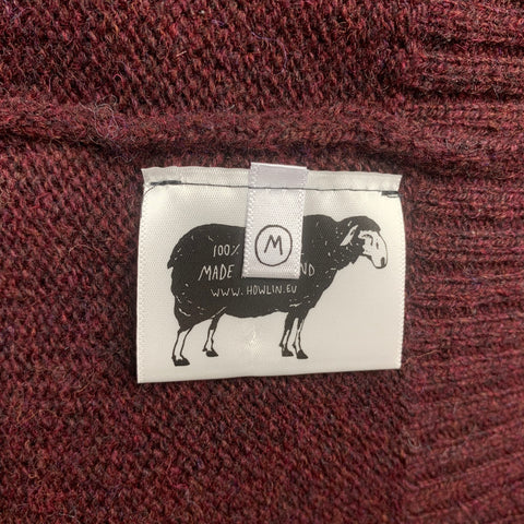 HOWLIN Size M Burgundy Knitted Wool Buttoned Cardigan Sweater