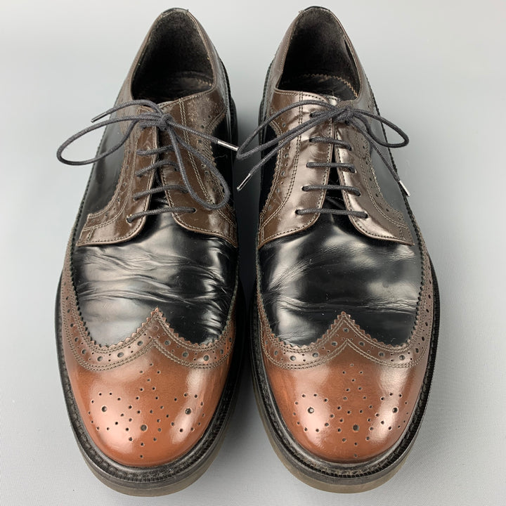 PAUL SMITH Size 10.5 Black Perforated Leather Wingtip Brown Lace Up Shoes