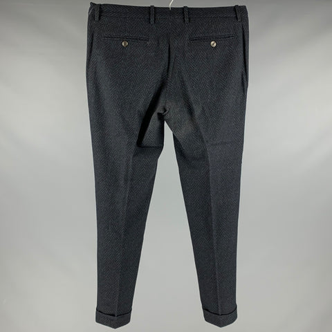 ETRO Size 34 Black Navy Herringbone Wool Blend Zip Fly Dress Pants