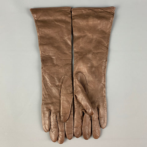 MADOVA Size 6.5 Brown Leather Cashmere Gloves