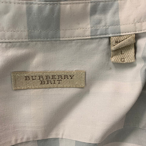 BURBERRY BRIT Size L White & Grey Plaid Cotton Button Down Long Sleeve Shirt