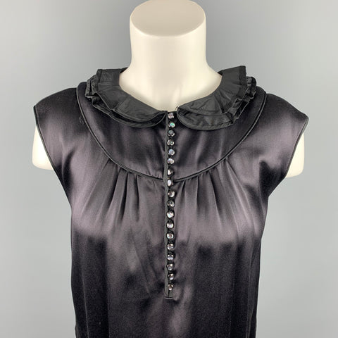 MARC JACOBS Taille 6 Haut robe sans manches en satin de soie noir
