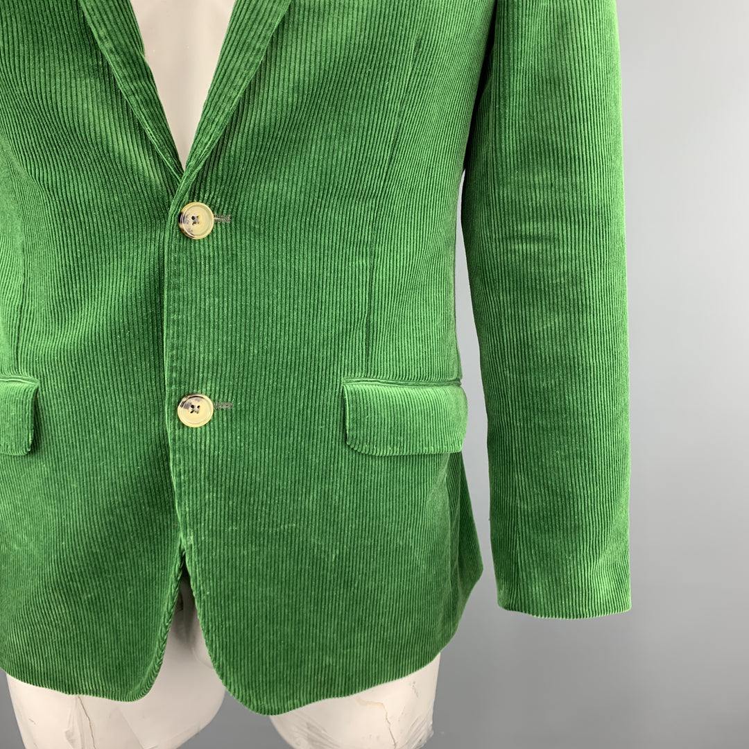 ETRO Size 40 Green Corduroy Notch Lapel Two Buttons Sport Coat Jacket