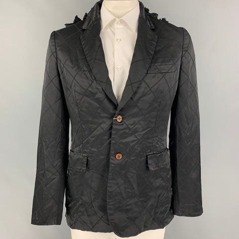 COMME des GARCONS HOMME PLUS Size L Black Quilted Polyester Ruffled Sport Coat