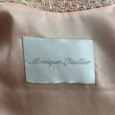MONIQUE LHUILLIER Size 6 Beige Salmon Viscose Blend Tweed Zip Up Skirt Set