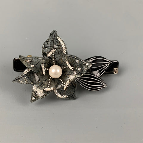 ALEXANDRE de PARIS Silver Black Floral Hair Clip