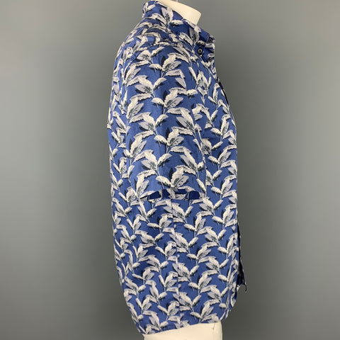 LIBERTY OF LONDON Size L Blue & Grey Print Cotton Button Down Short Sleeve Shirt