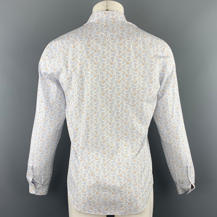 PRADA Talla M Camisa de manga larga con botones de algodón con estampado azul y marrón