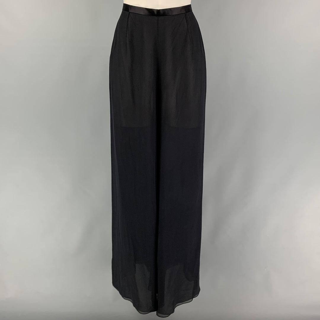 RALPH LAUREN Collection Size 8 Black Silk Wide Leg Dress Pants