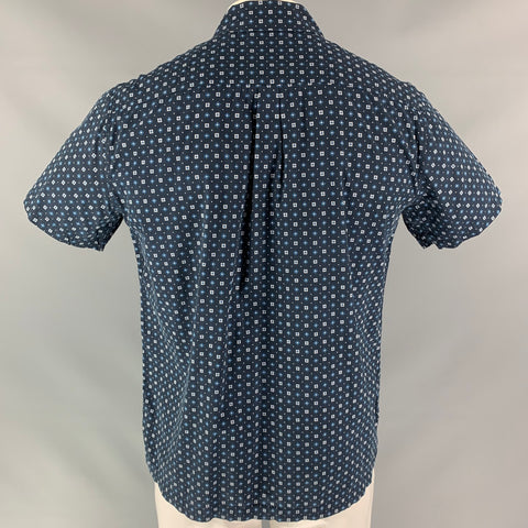 A.P.C. Size L Navy Geometric Cotton &  Silk Button Down Short Sleeve Shirt