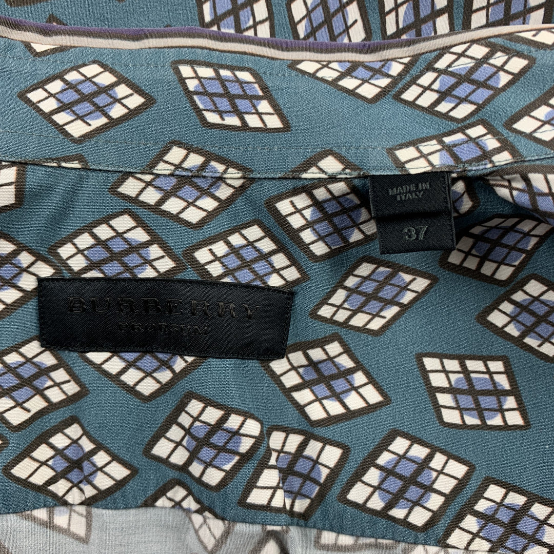 BURBERRY PRORSUM Printemps 2013 Taille S Chemise à manches courtes en coton imprimé sarcelle et violet
