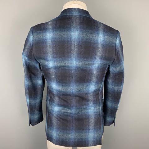 PAUL SMITH The Kensington Taille 36 Manteau de sport à revers cranté en laine à carreaux bleu marine et bleu