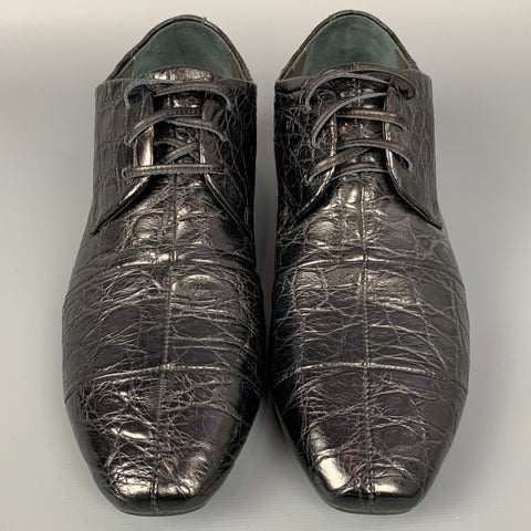 MARSELL Size 7 Black Embossed Leather Flat Laces