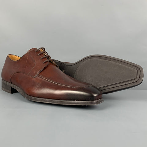 MAGNANNI Size 11.5 Brown Leather Lace Up Square Toe Loafers