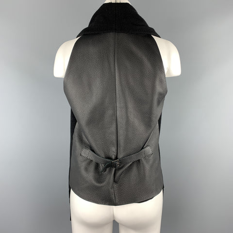 HERMES Taille 8 Gilet écharpe en cuir à franges en cachemire noir