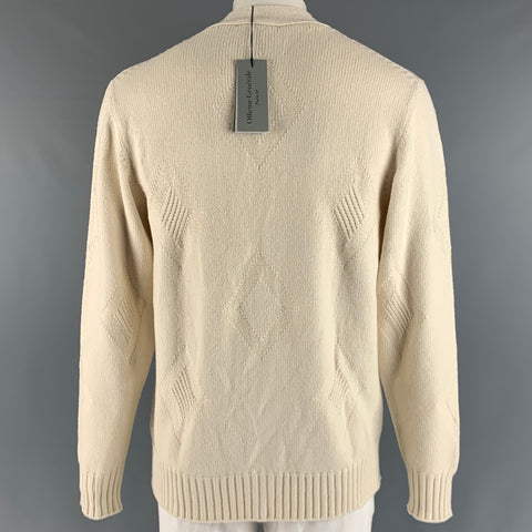 OFFICINE GENERALE Size XL Beige Knitted Wool Blend Buttoned Cardigan