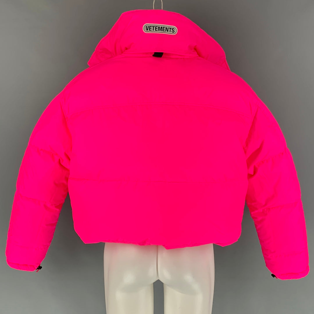 VETEMENTS FW 19 Size XS Flou Pink Quilted Polyester Zip Up Puffer Jacket