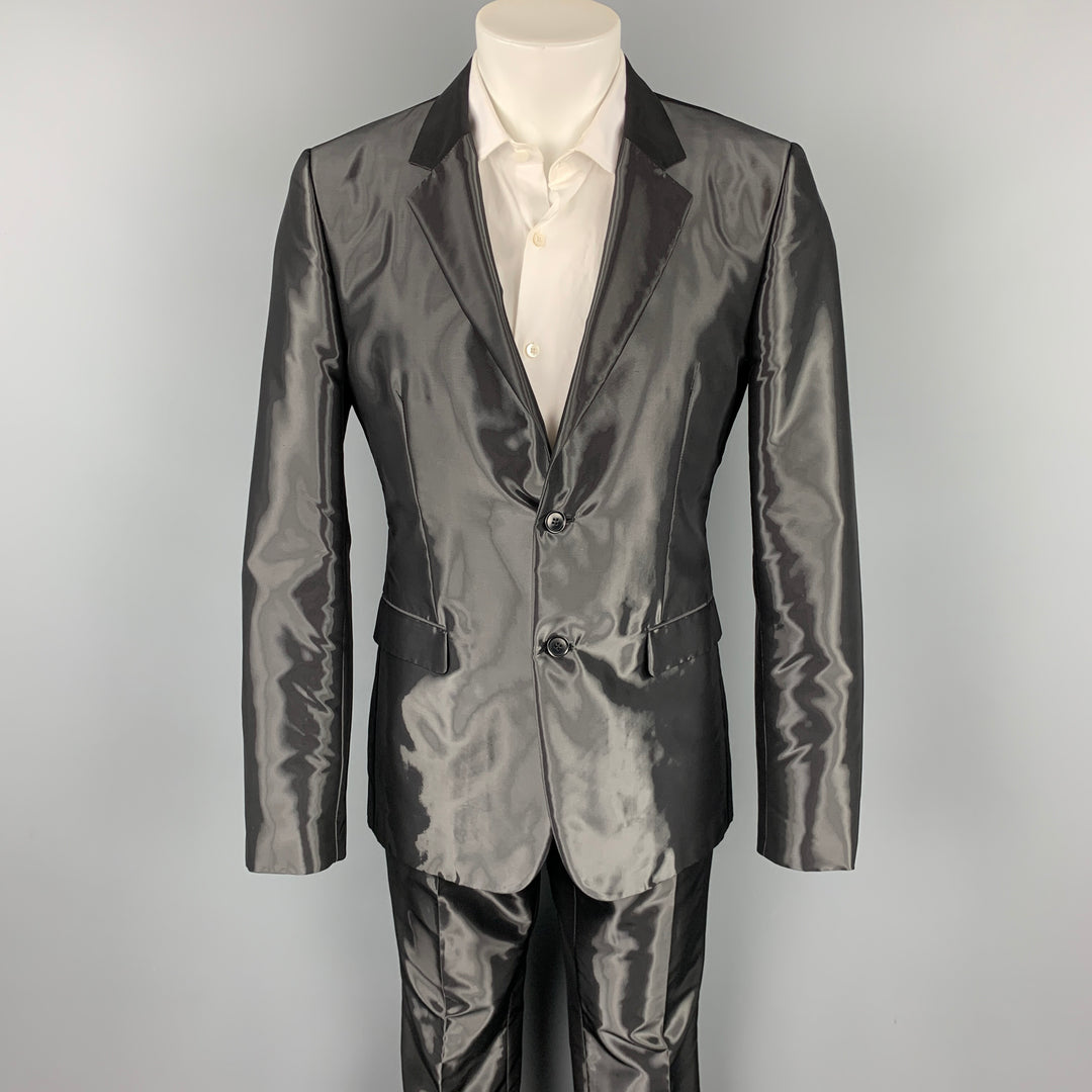 CALVIN KLEIN COLLECTION Size 40 Black Metallic Viscose Blend Notch Lapel Suit