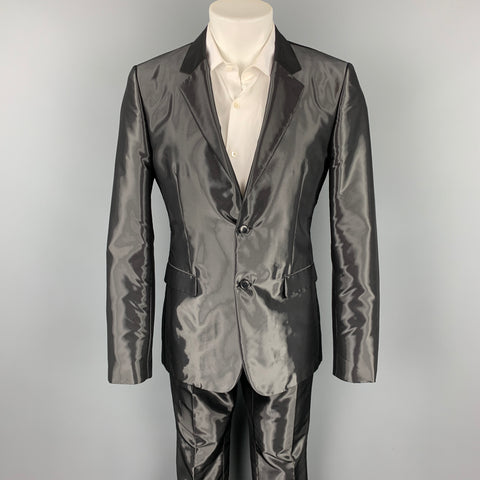 CALVIN KLEIN COLLECTION Size 40 Black Metallic Viscose Blend Notch Lapel Suit