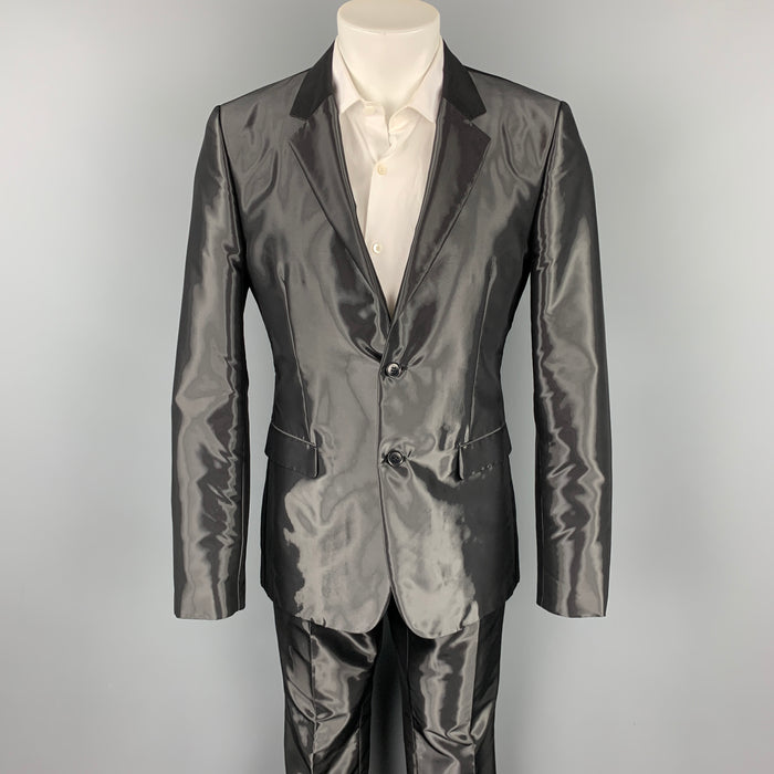 CALVIN KLEIN COLLECTION Size 40 Black Metallic Viscose Blend Notch Lapel Suit
