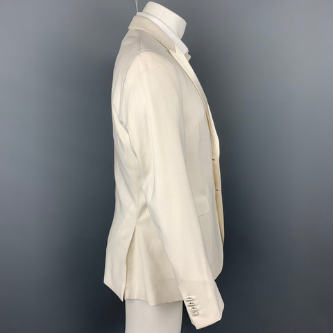 BURBERRY LONDON Size 40 Regular Beige Wool / Mohair Peak Lapel Sport Coat